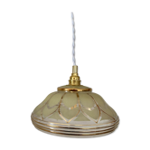 Vintage art deco lampshade pendant lamp in pale yellow and gold frosted glass