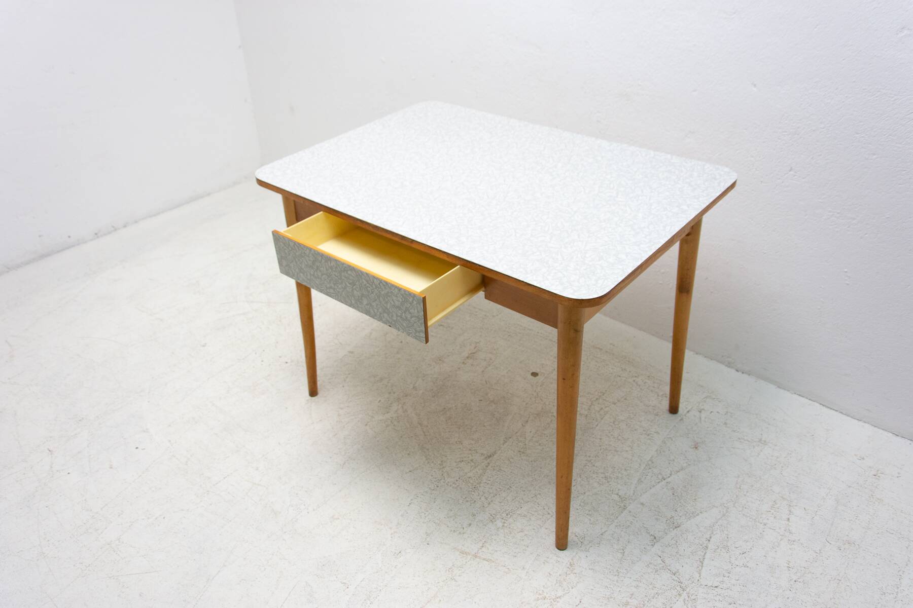 Midcentury formica and wood central table, Czechoslovakia, 1960s