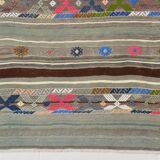 5x7 Gray & Green Pinstriped Turkish Kilim Rug, 147x218Cm