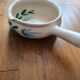 Vintage fondue pot, Marais pottery, hand-painted blue floral decoration