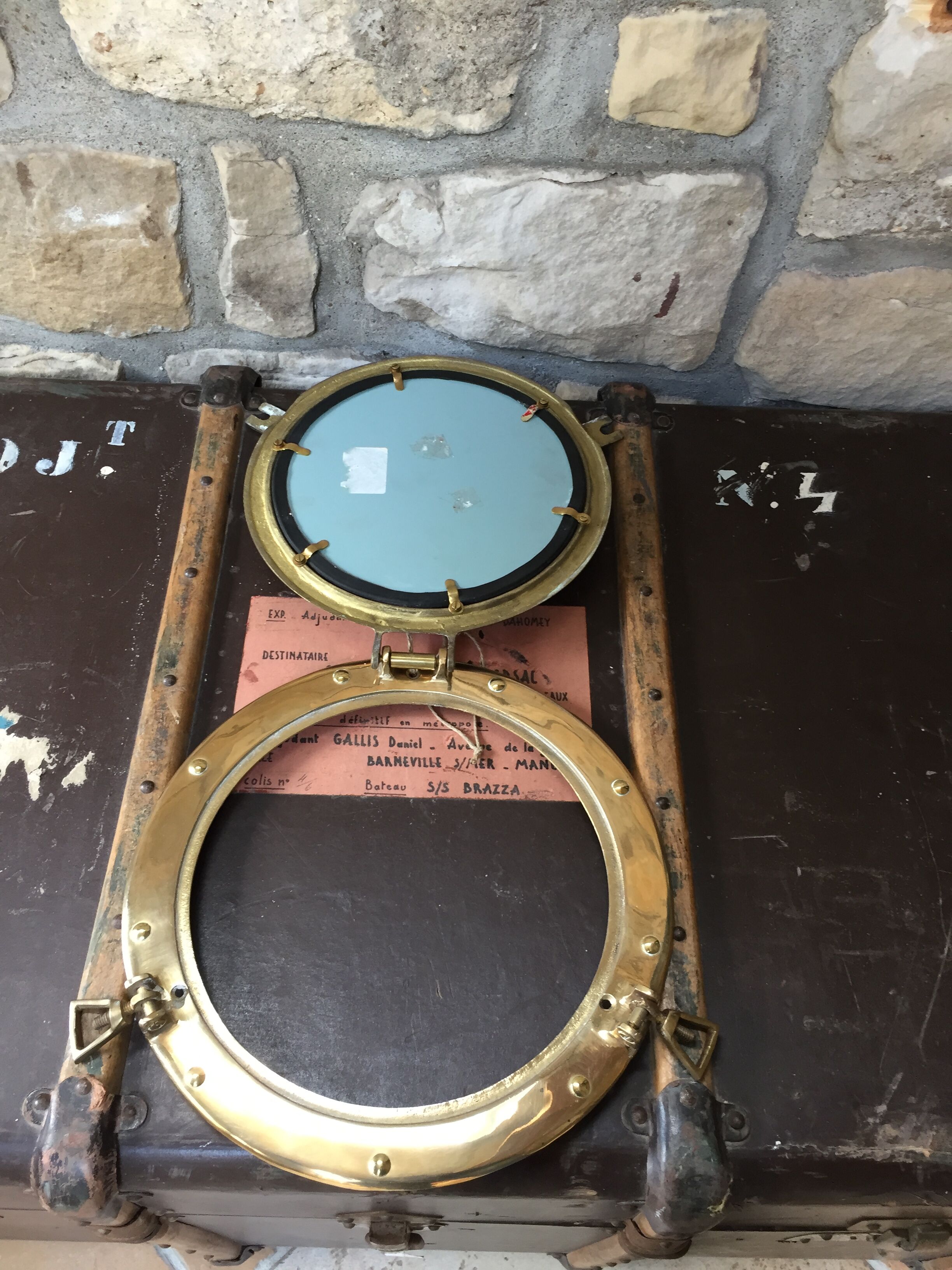Brass porthole mirror  29x29cm