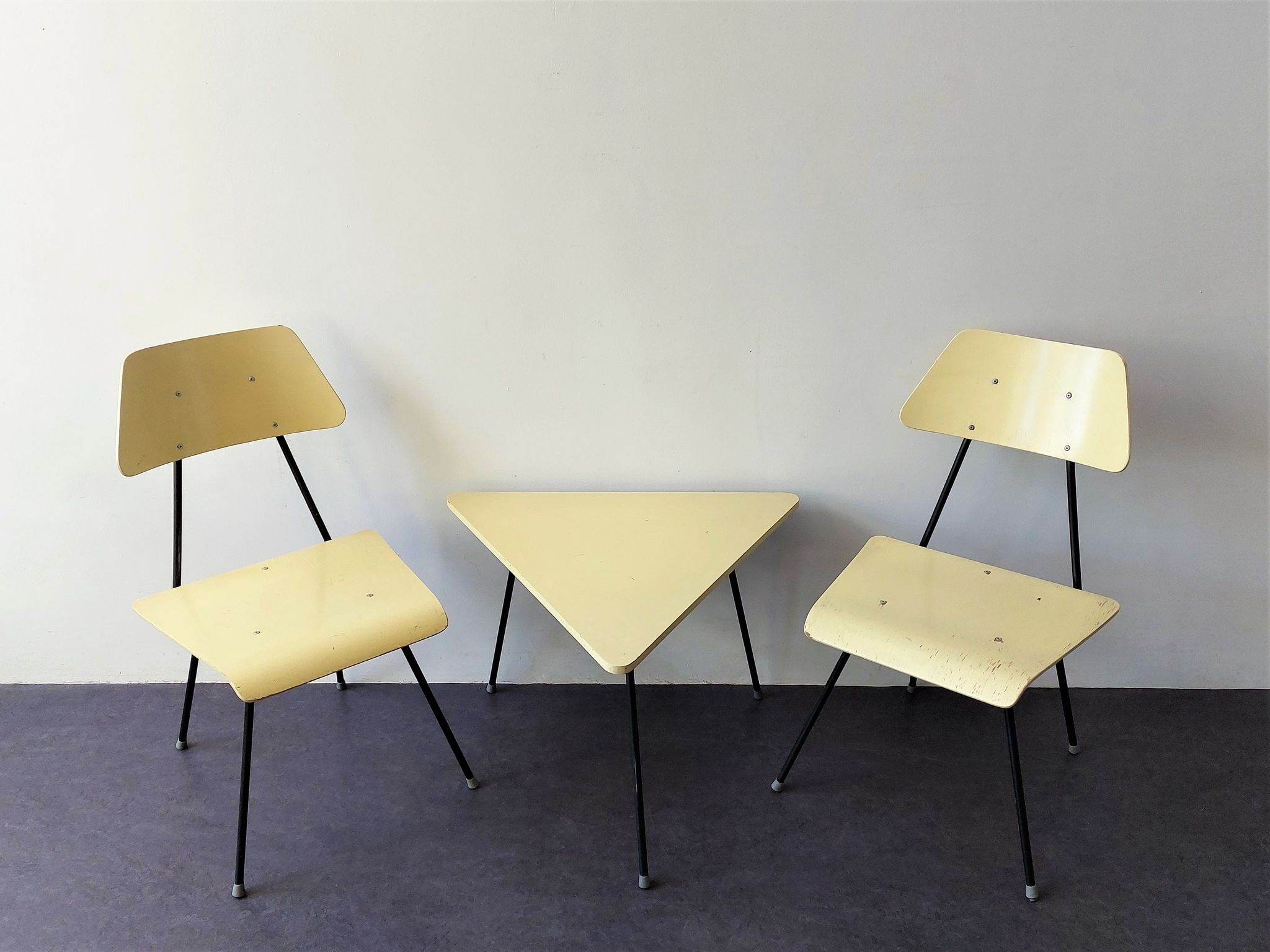Set of 2 bedroom chairs and sidetabe by Rob Parry for Dico, The Netherlands 1950's