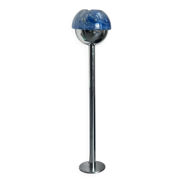 Chromed Floor Lamp from the 1960s, Made in Italy, Blue and white murano glass
