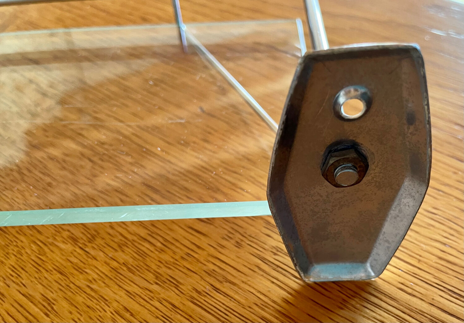 Vintage bathroom shelf, chrome metal and glass