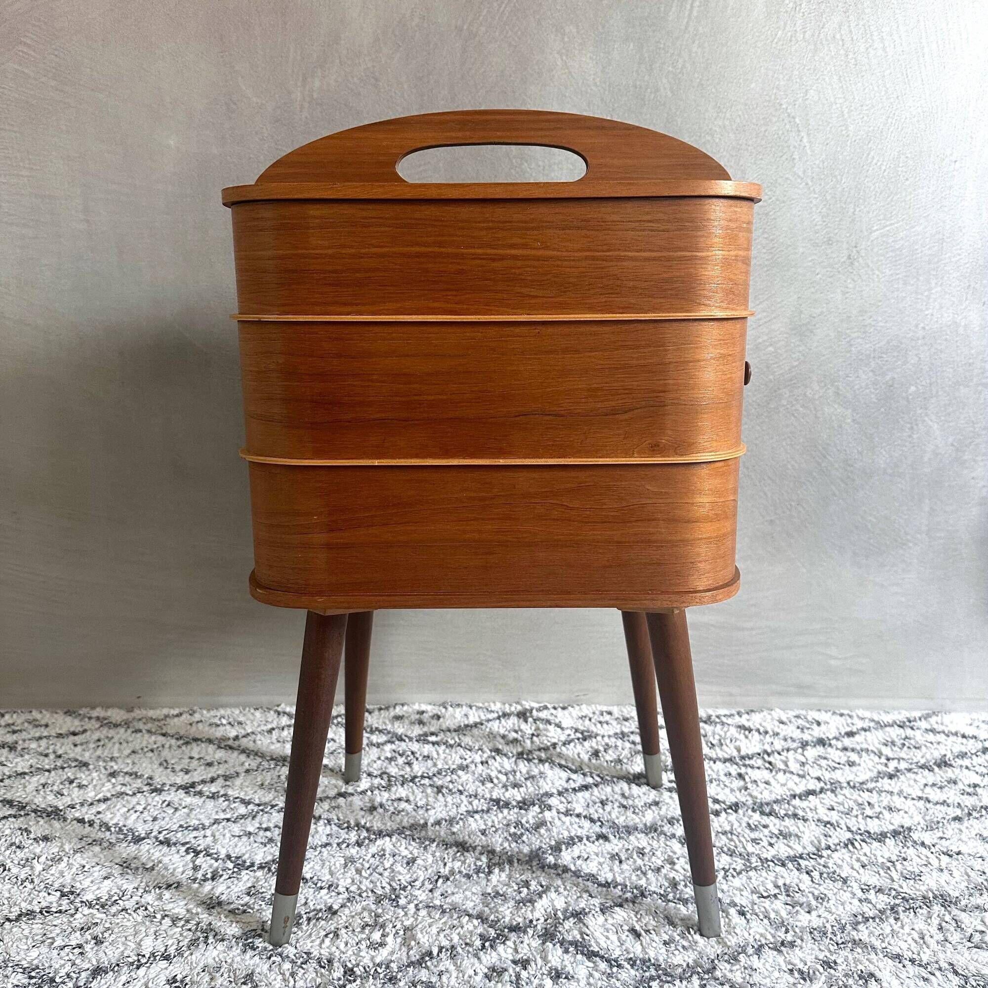 Mid Century sewing box, sewing table, side table, Danish Design, Vintage 60's