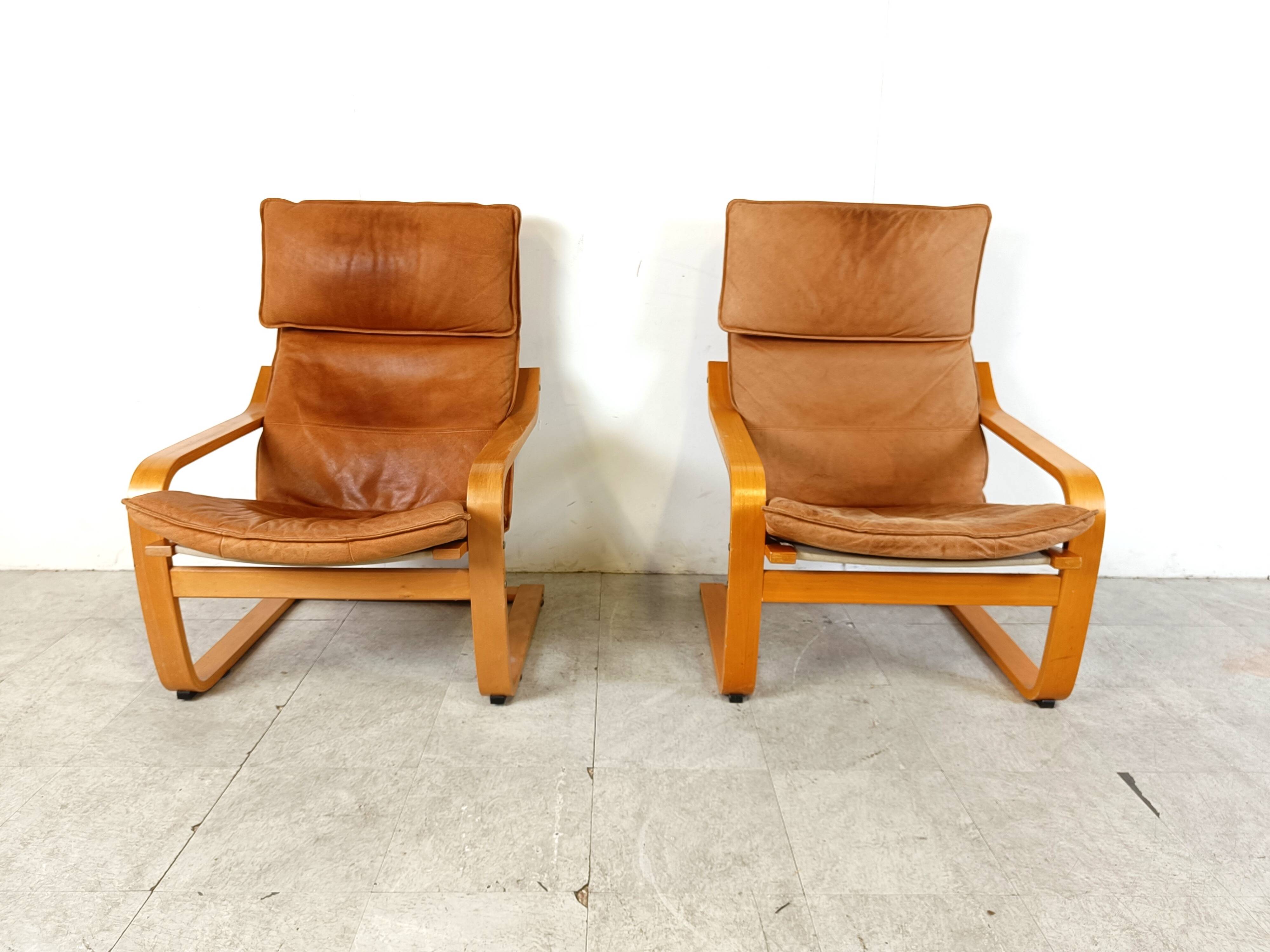 Leather Poäng Chairs & Footrest by Noboru Nakamura for IKEA, 1990s
