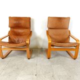 Leather Poäng Chairs & Footrest by Noboru Nakamura for IKEA, 1990s