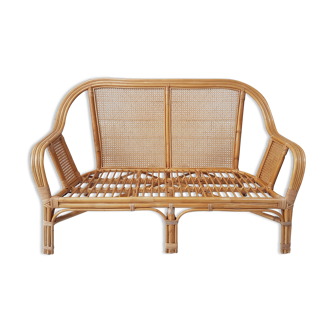Vintage rattan and caning bench