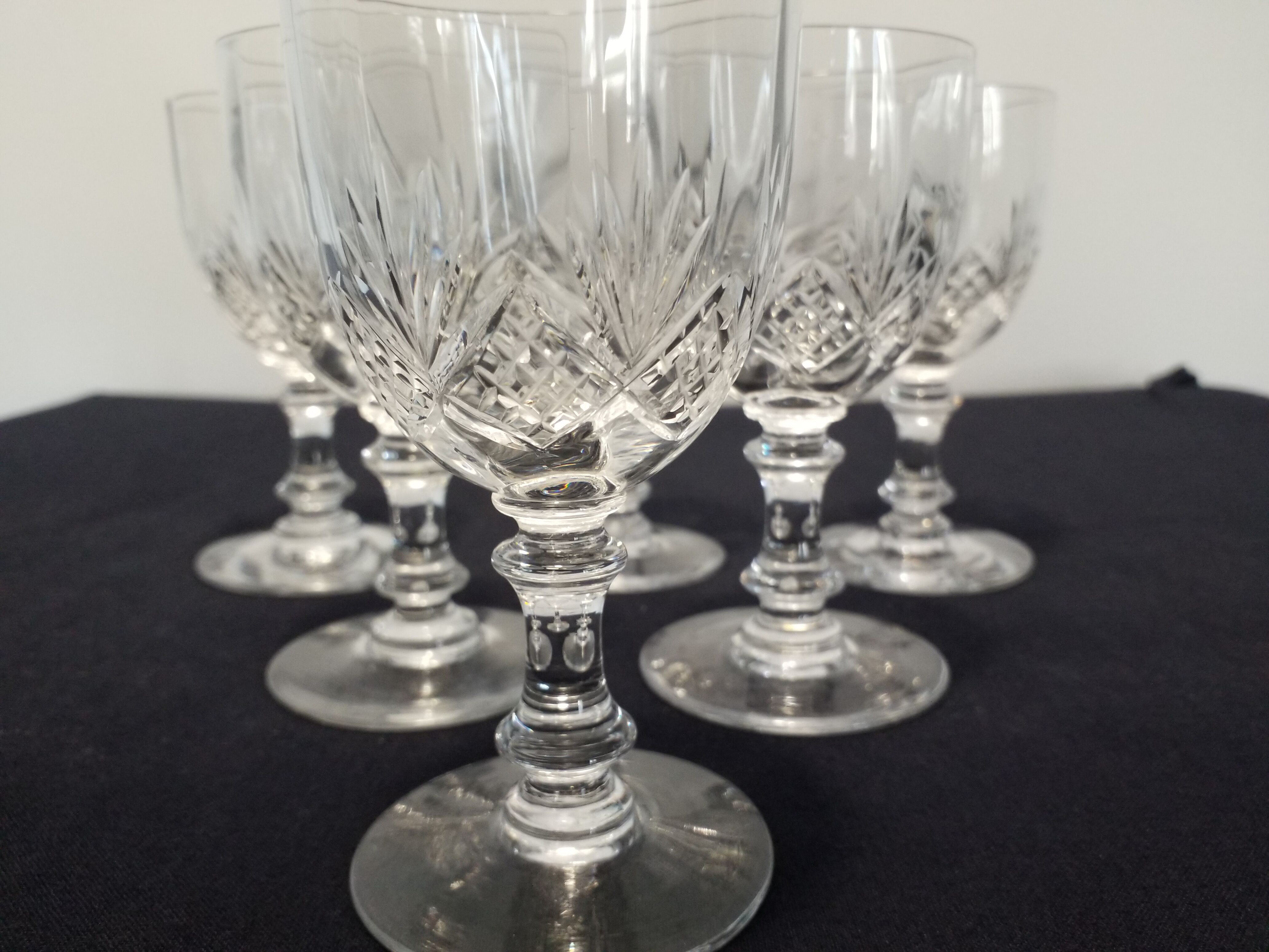 6 baccarat crystal port glasses, circa 1910.