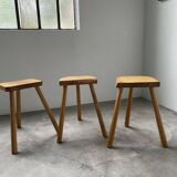 Set of 3 oak tripod stools