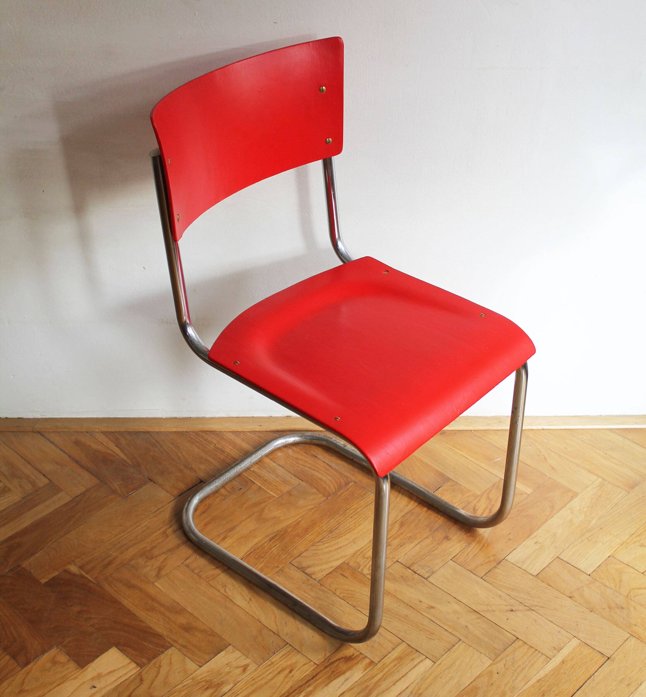 Bright Red 1950's Modernist cantilevered Chair