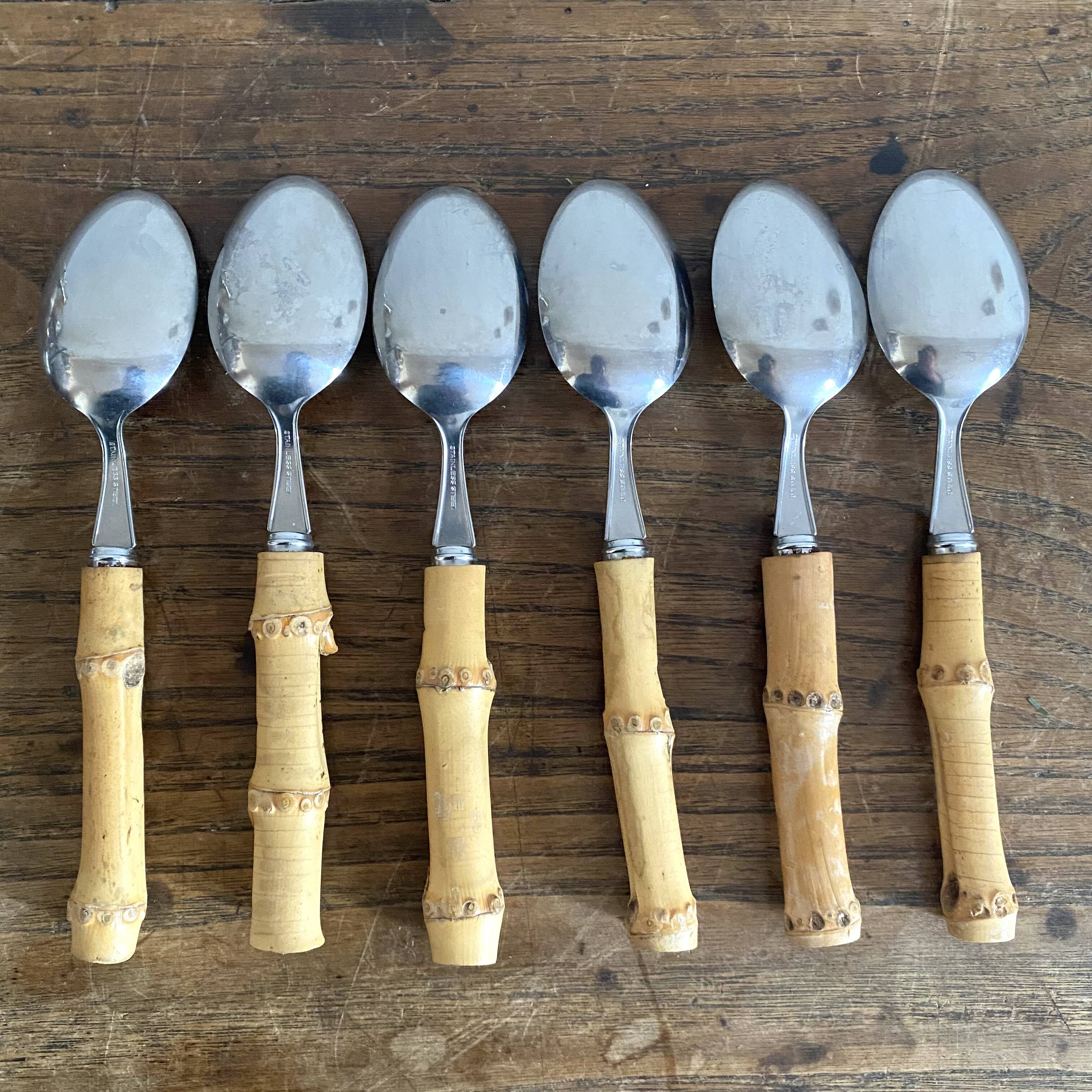 Vintage soup spoons with bamboo handle