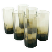Set of 6 octagonal Long Drink glasses, smoked glass, design, 1970 - 15