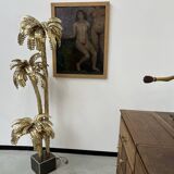 Large brass palm tree floor lamp with 3 trunks