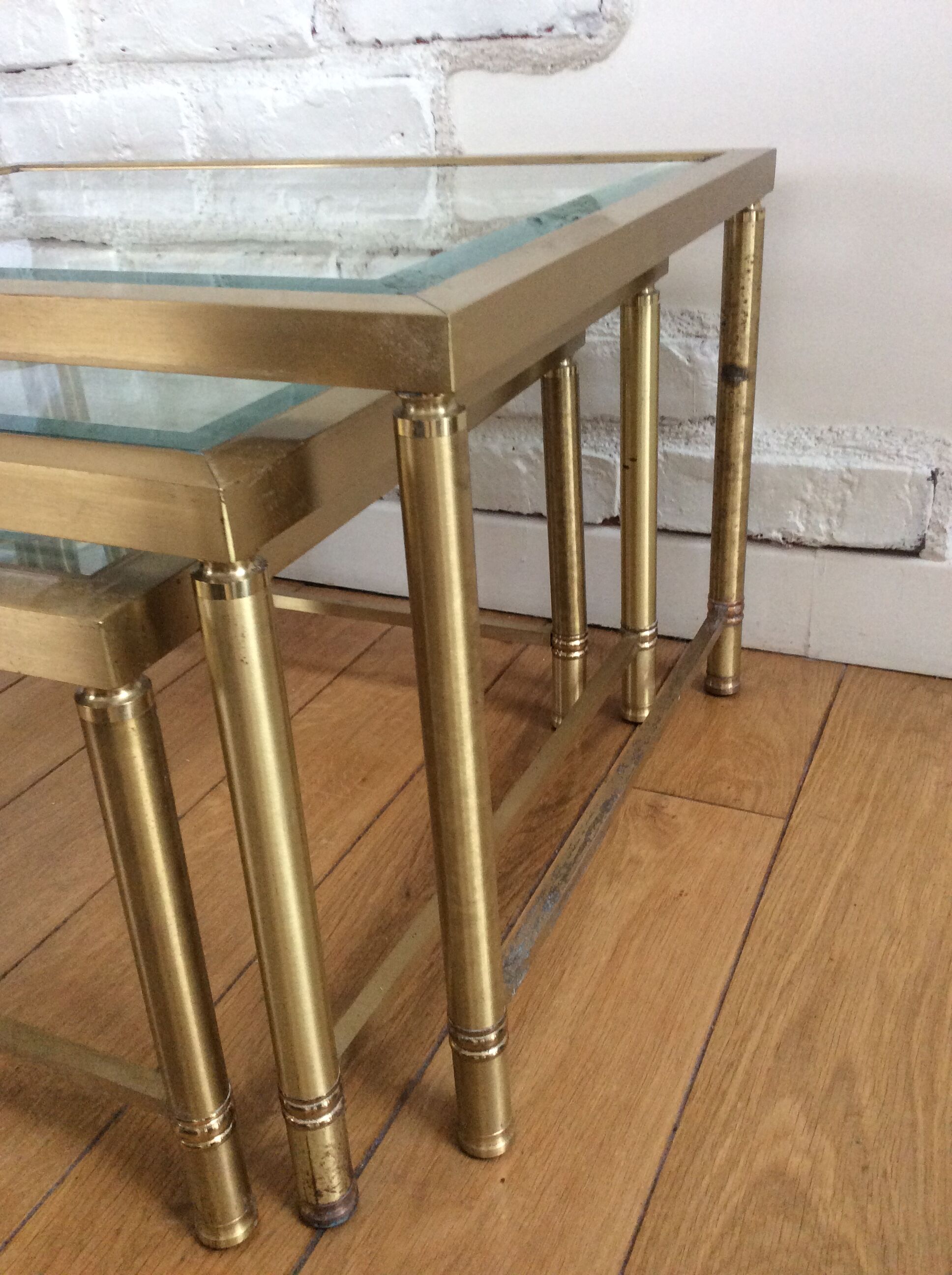 Nesting tables in glass and brass