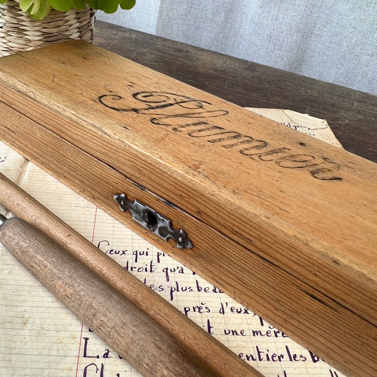 Old wooden pen tray