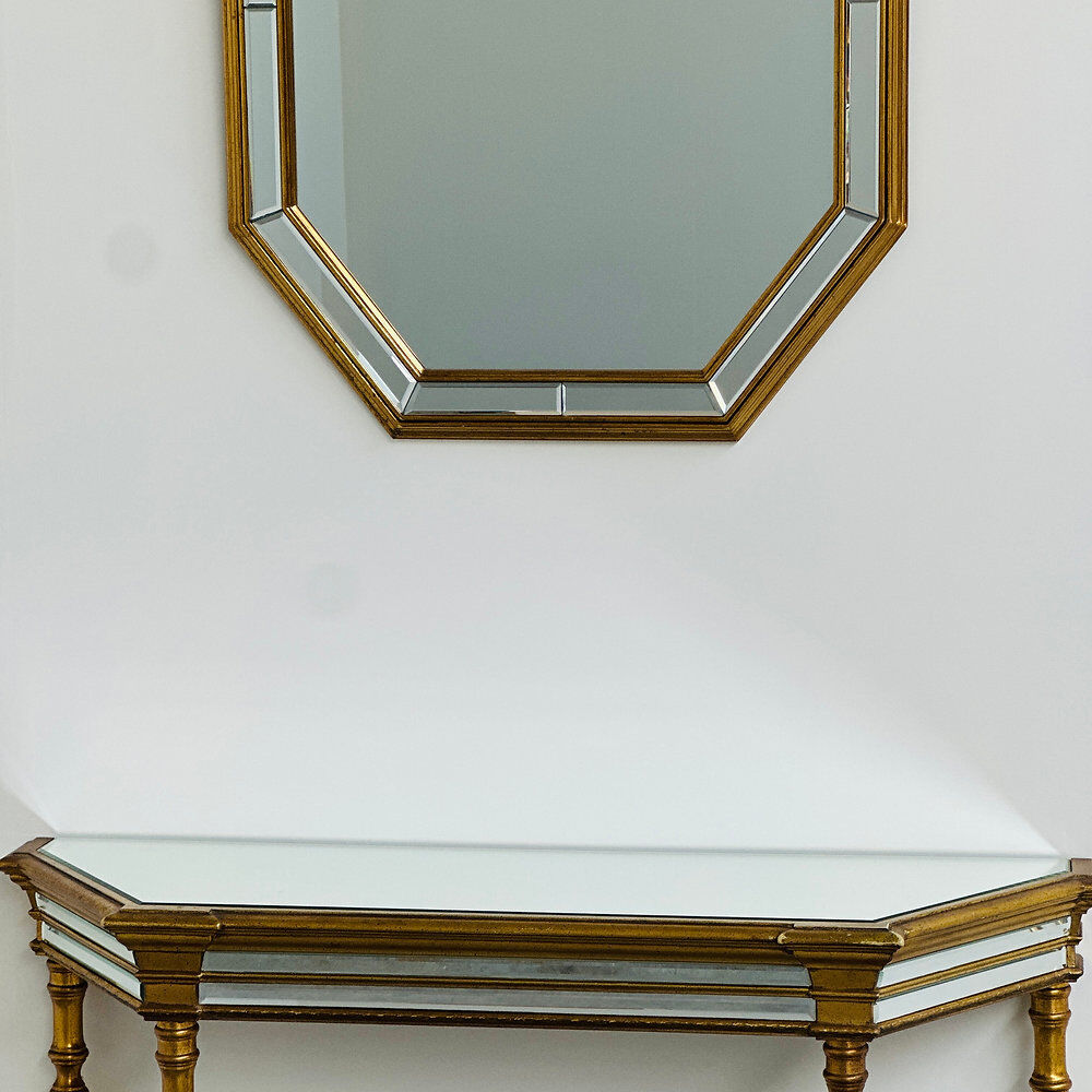 Deknudt mirrored console table and matching octagonal mirror, Belgium, 1980s