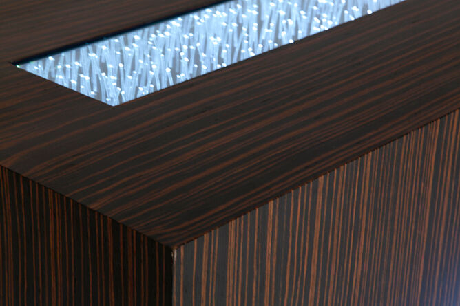 Vintage light coffee table in optical fiber