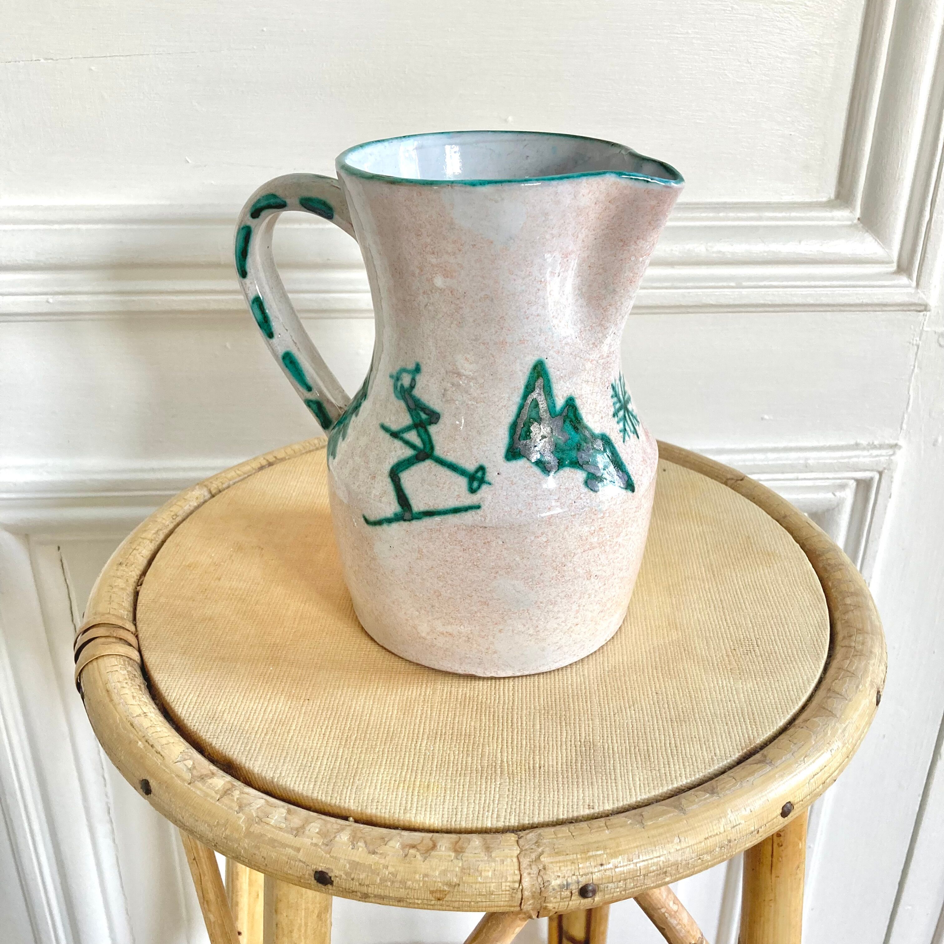 Enamelled pitcher numbered chalet or mountain décor