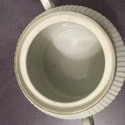 Charles PILLIVUYT Mehun porcelain sugar with fluted relief and blue and white checkered pattern