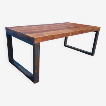 Industrial table with wooden top + metal bases