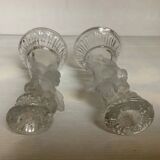 Trio of frosted molded glass angel candle holders