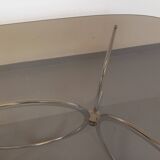 Vintage rectangular rounded dining table in smoked glass and chrome metal