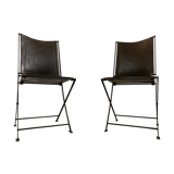 1950s vintage iron folding chairs and leather