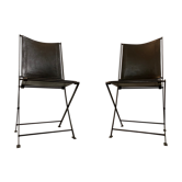 1950s vintage iron folding chairs and leather