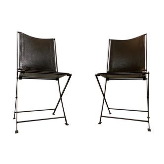 1950s vintage iron folding chairs and leather