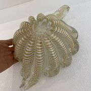Murano Barovier 'Zebrati' Decor Glass Shell Bowl Hollywood Regency, 1960s