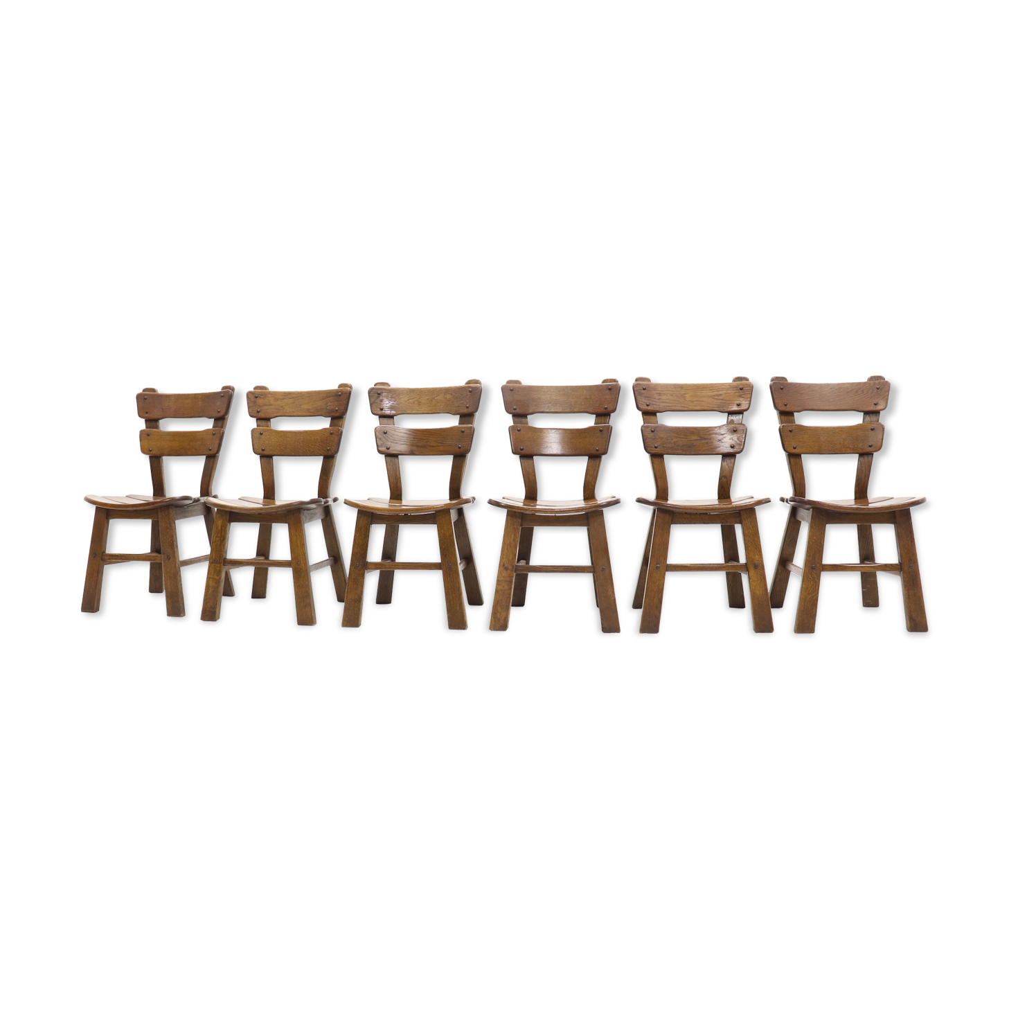 Set of 6 brutalist oak spanish dining chairs 1950
