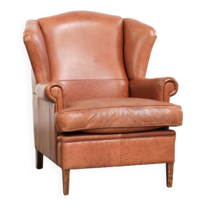 Fauteuil anglais à oreilles - cuir couleur