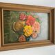 Painting on framed wood panel the bouquet of roses signed and vintage