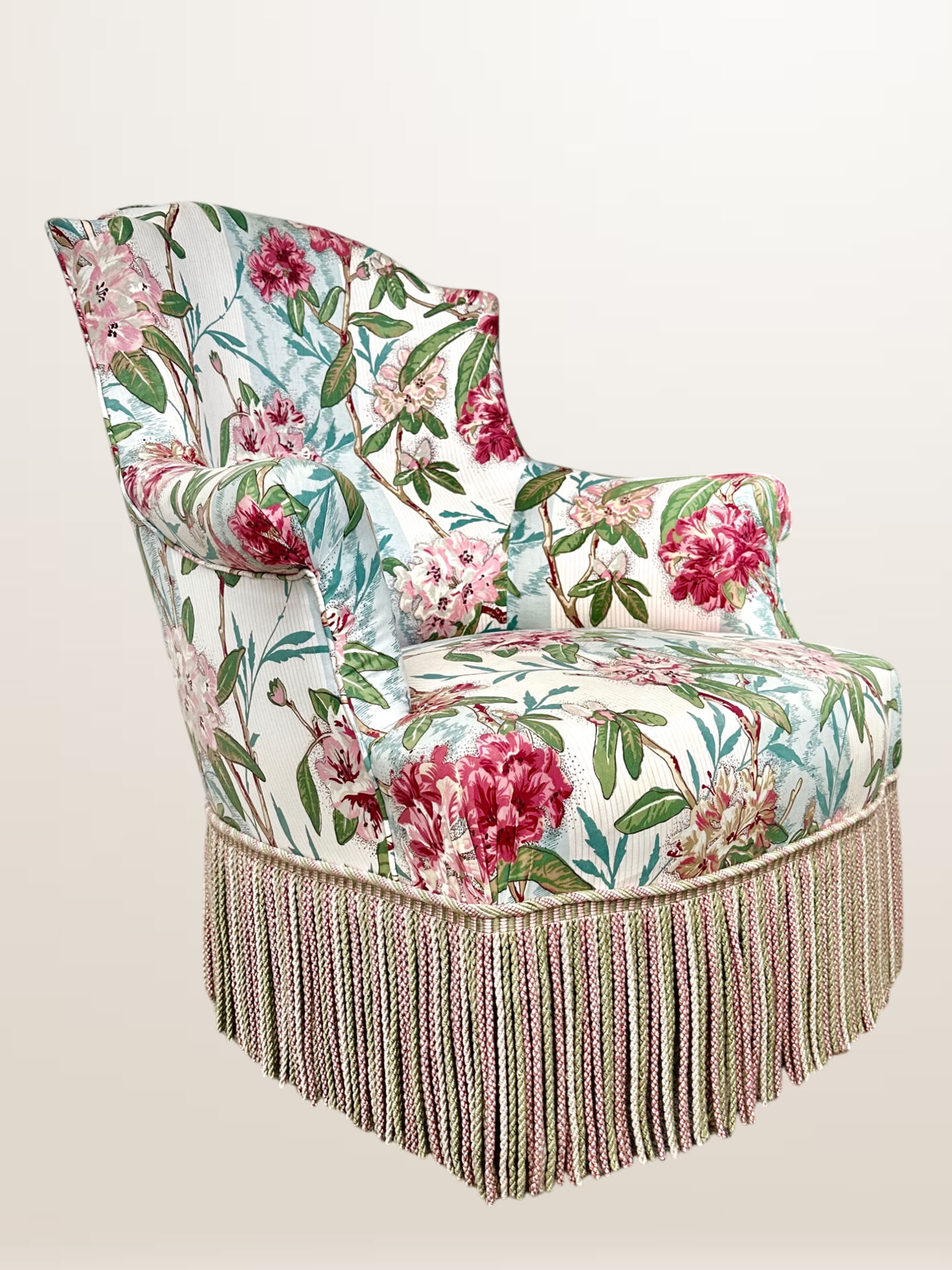 Napoleon III period armchair, floral fabric with cushion.