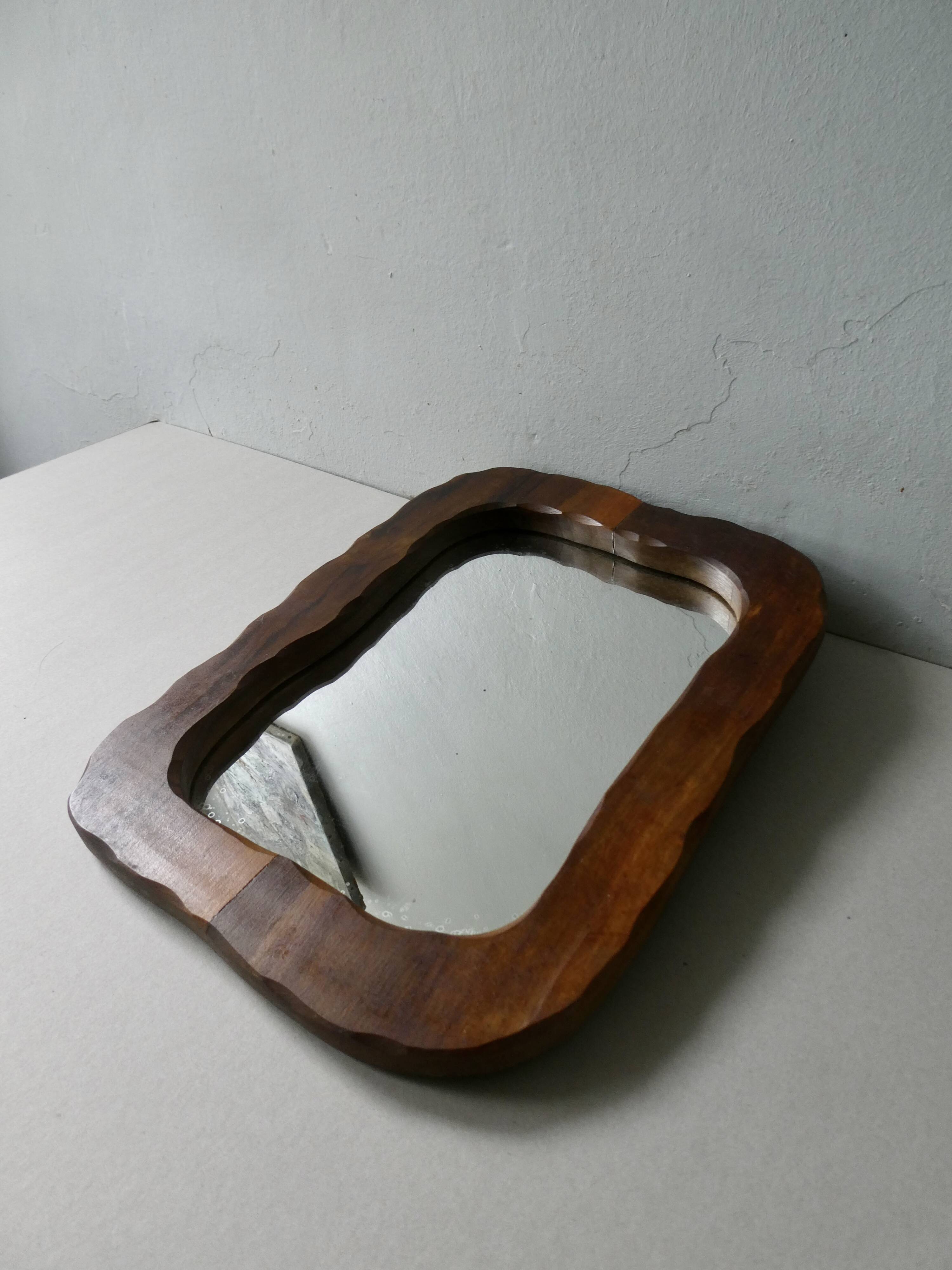 Free-form mirror in solid wood, vintage