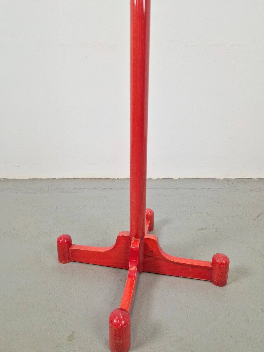 Vintage Red Stained Beech Coat Rack with Balls, 1970s