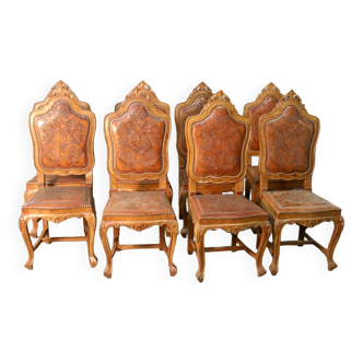 Suite Of 8 Renaissance Style Cordoba Leather Chairs