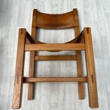 4 chairs in solid elm and leather, Maison Regain 70s
