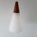 Suspension lamp Louis Kalff 60s teak and opaline