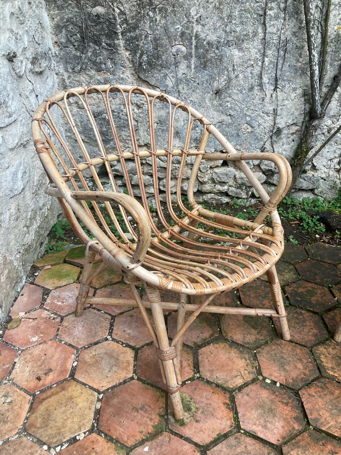 Pair of vintage rattan armchairs