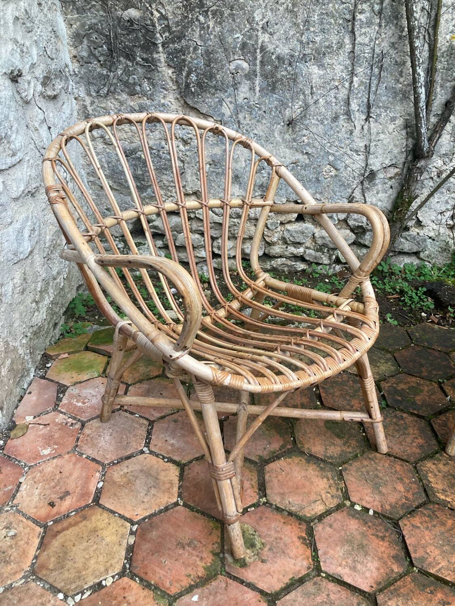 Pair of vintage rattan armchairs