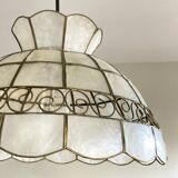 Chandelier suspension lampshade in mother-of-pearl and brass lighting vintage antique ceiling lamp