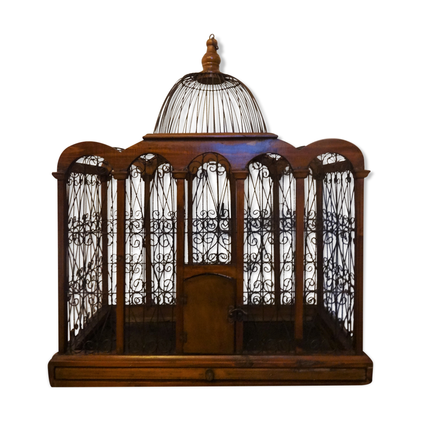 Exotic wooden and metal birdcage