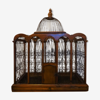 Cage à oiseaux en bois exotique et métal