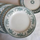 6 old dessert plates, iron earth, green décor