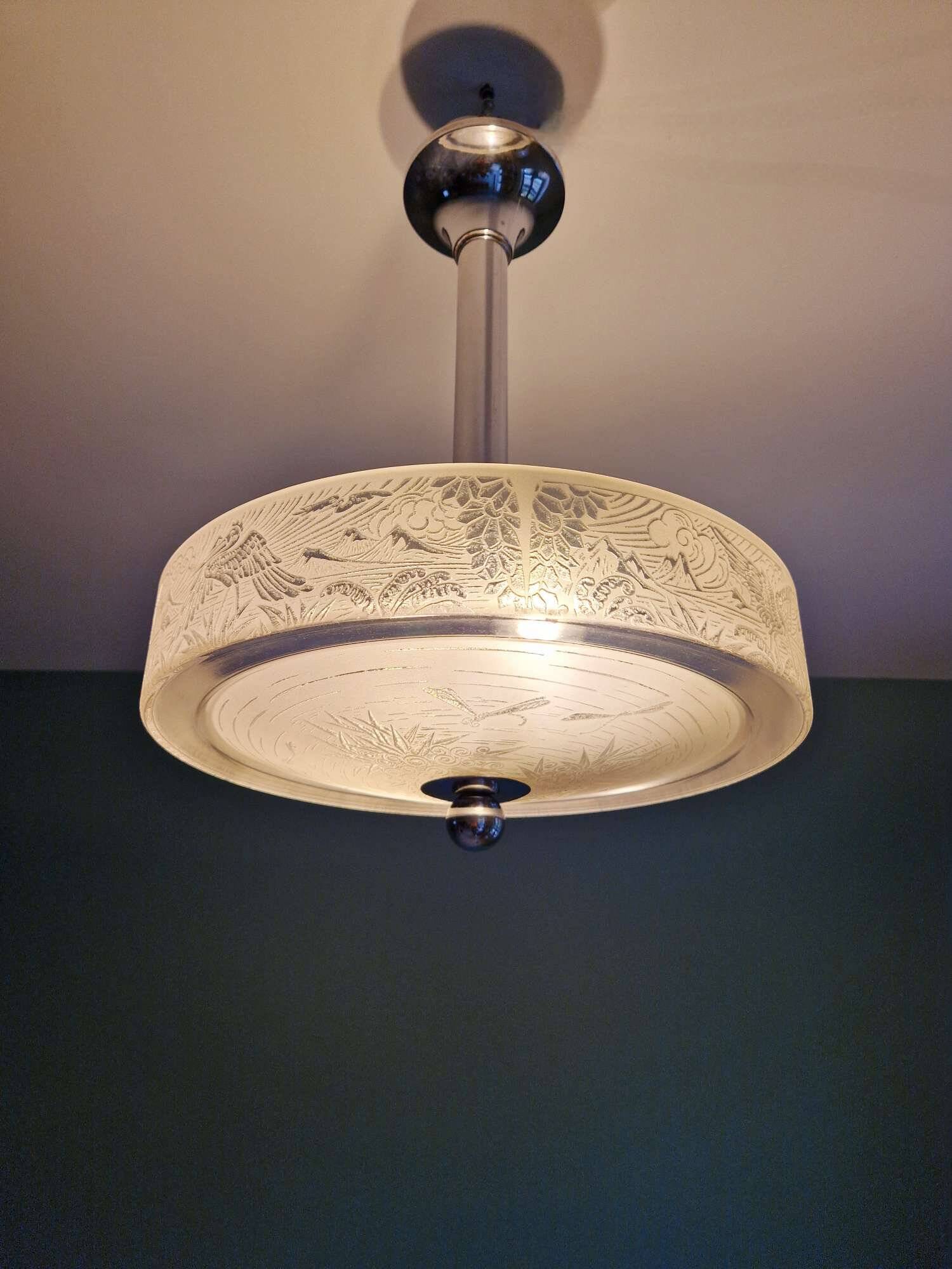 Coupole De Lustre En Verre Dépoli Style Art Déco - Blanc - Intérieur