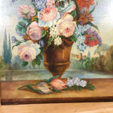 Peinture du XIXe " Bouquet de fleurs " de Boiserie