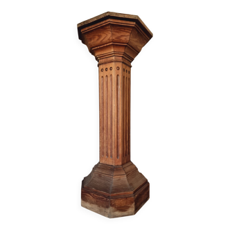 Piédestal ancien en bois – Colonne de monastère, France vers 1900