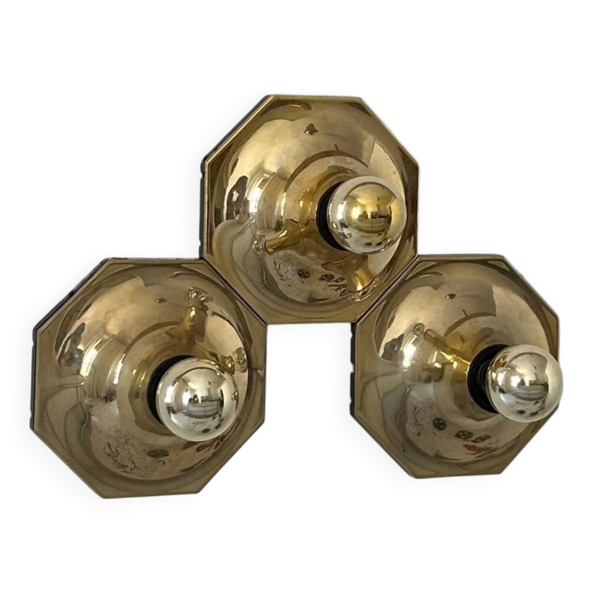 Set of 3 Motoko Ishii wall lights for staff leuchten, Brass, 1970